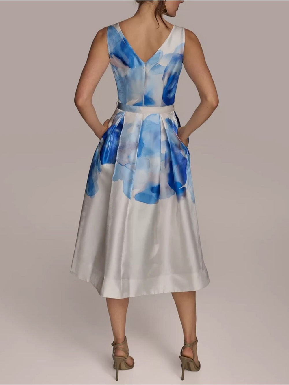 Donna Karan White Midi Dress with Blue Floral Print - Picture 2 of 10
